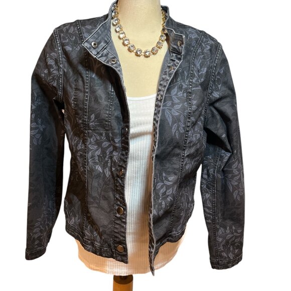 FDJ FRENCH DRESSING JEANS Reversible Bomber Jacket L Blue Leaves Stretchy - Picture 2 of 10
